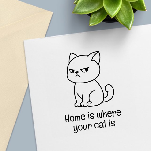 Cranky Moody Cat Custom Text Self-inking Stamp (Creator Uploaded)