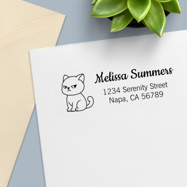 Cranky Moody Cat Return Address Self-inking Stamp (Creator Uploaded)