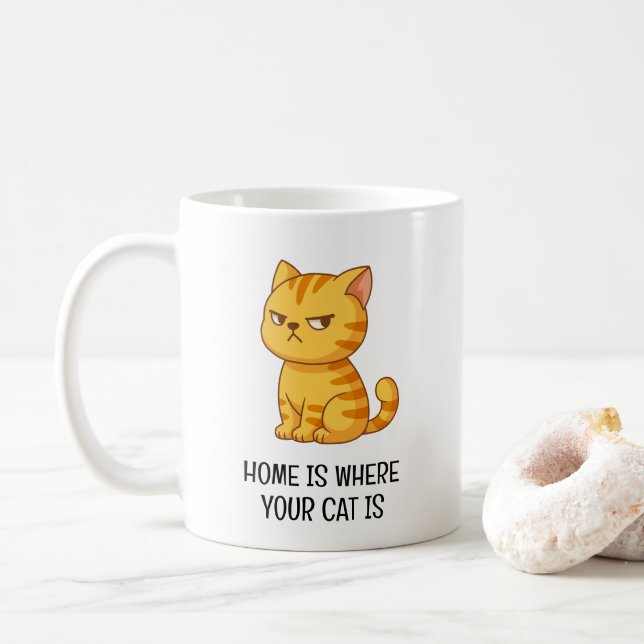 Cranky Orange Tabby Cat Coffee Mug (With Donut)