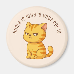 Cranky Orange Tabby Cat Custom Text Beige Magnet