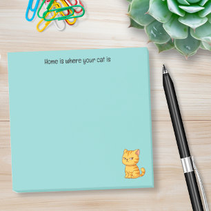 Cranky Orange Tabby Cat Custom Text on Teal Post-it Notes