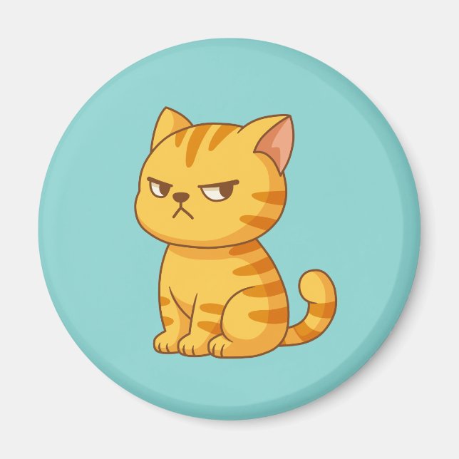 Cranky Orange Tabby Cat Green Magnet (Front)