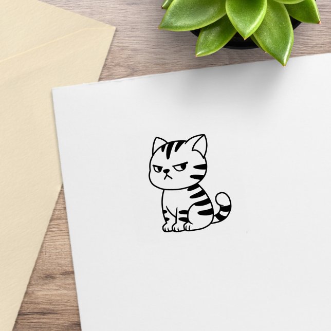 Cranky Tabby Cat 1x1 Rubber Stamp (Creator Uploaded)