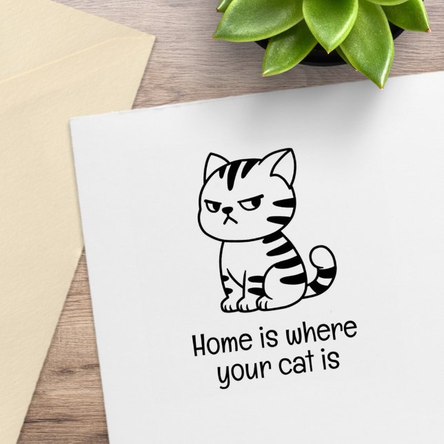 Cranky Tabby Cat Custom Text Rubber Stamp (Creator Uploaded)