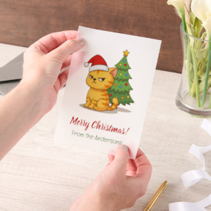 Cranky Tabby Cat Red Hat Christmas Tree Insert Vellum Invitations