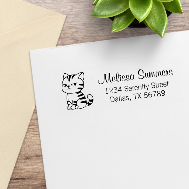 Cranky Tabby Cat Return Address Rubber Stamp (Creator Uploaded)