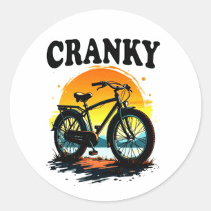 Cranky: Unique Biker Tee – Sunset Bike Graphic Classic Round Sticker