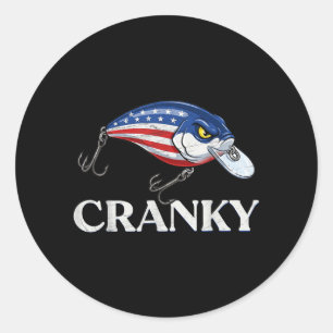 Cranky USA Flag Funny Crankbait Fishing Lure Classic Round Sticker