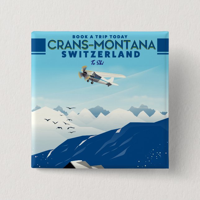 crans-montana Switzerland ski poster 15 Cm Square Badge (Front)