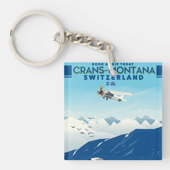 crans-montana Switzerland ski poster Key Ring (Front)
