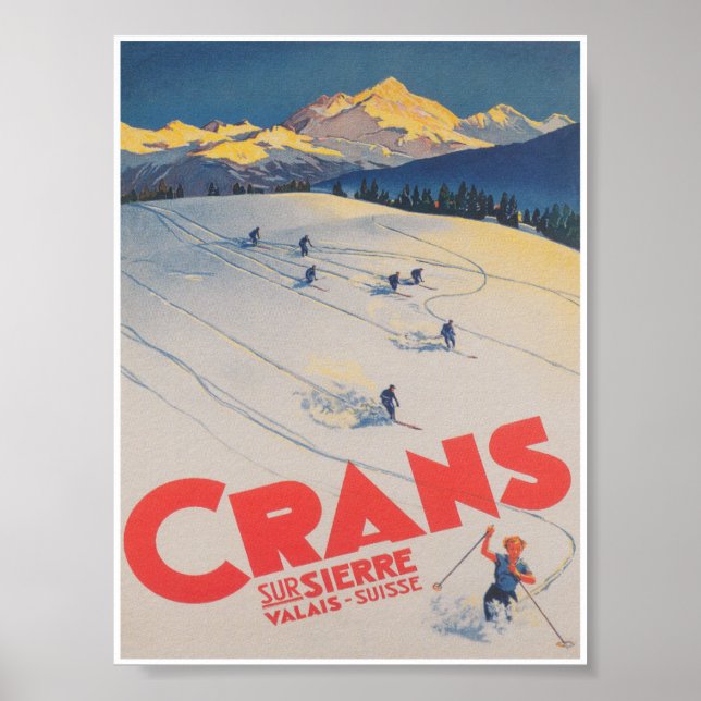 Crans Switzerland Vintage Ski Travel Poster (Front)