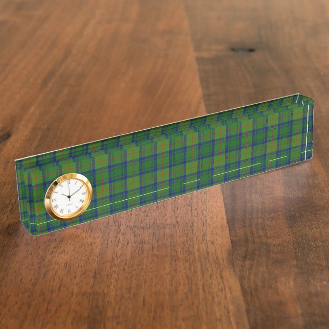 Cranstoun tartan green blue plaid nameplate (Side)