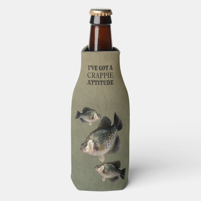 Crappie Attitude Funny Fishing Bottle Cooler (Bottle Front)