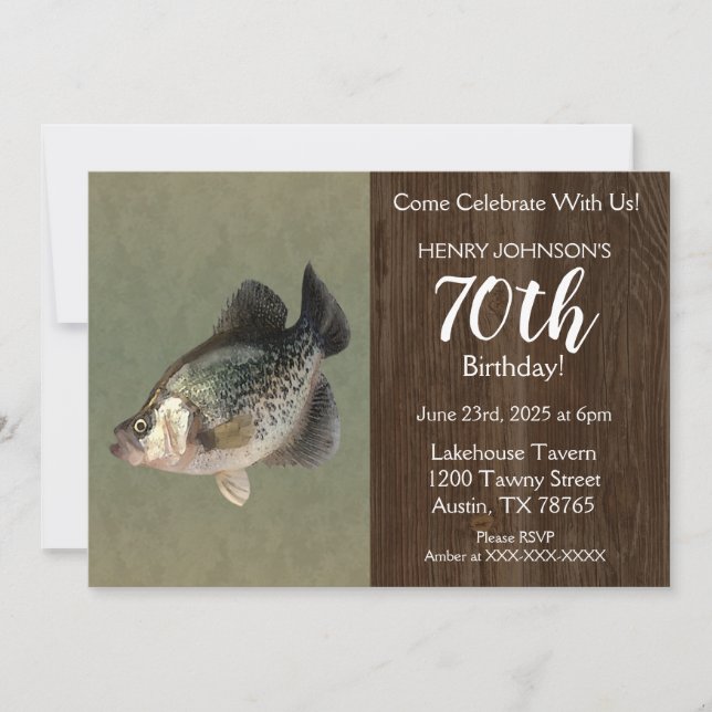Crappie Fishing Theme 70th Birthday Party Invitation (Front)