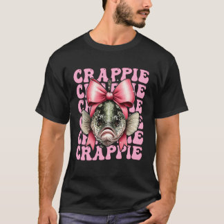 Crappie Funny Fish Girl Coquette Bow Pink Ribbon T-Shirt