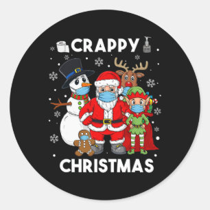 Crappy Christmas Santa And Friends Fun Boys Kids X Classic Round Sticker