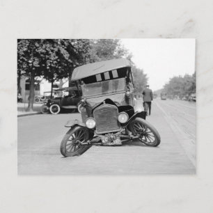 Crashed Vintage Car, 1922 Postcard