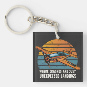 Crashes Are Unexpected Landings Funny RC Plane Key Ring