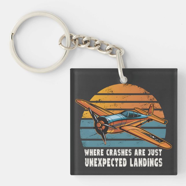 Crashes Are Unexpected Landings Funny RC Plane Key Ring (Front)