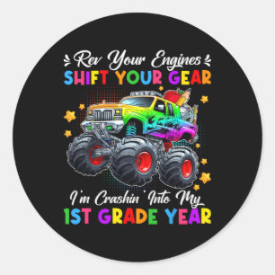 Crashin' Into My 1st Grade Monster Truck First Day Classic Round Sticker