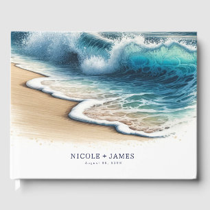 Crashing Ocean Waves Coastal Beach Wedding Guest Book