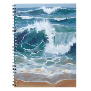 Crashing Ocean Waves   Coastal Blue Watercolor Notebook