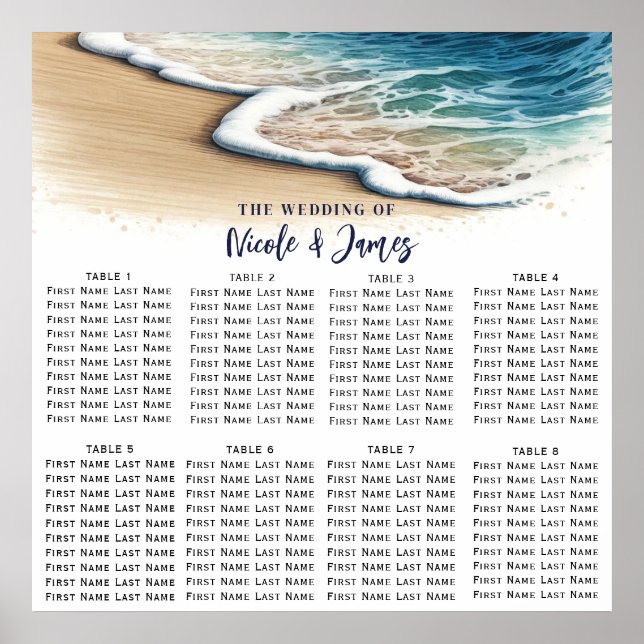 Crashing Ocean Waves Coastal Wedding Seating Chart (Front)