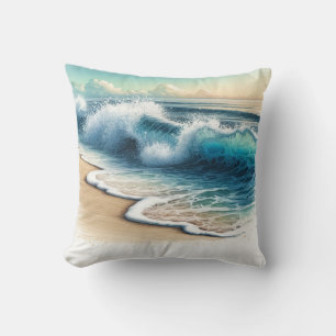 Crashing Ocean Waves Rustic Coastal Beach Cushion