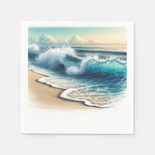 Crashing Ocean Waves Rustic Coastal Beach Wedding Napkin (Front)