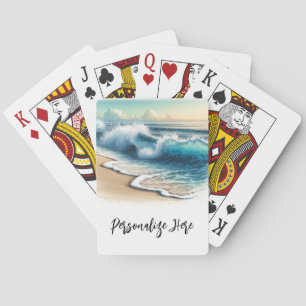 Crashing Ocean Waves Rustic Coastal Beach Wedding Playing Cards