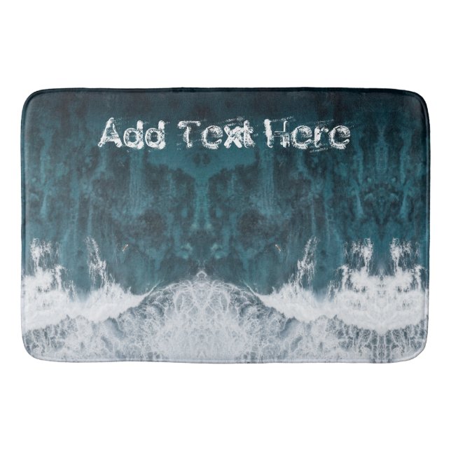 Crashing Ocean Waves with Personalised Text Bath Mat (Front)