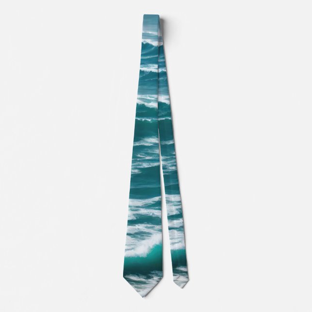 Crashing Turquoise Ocean Waves Tie (Front)