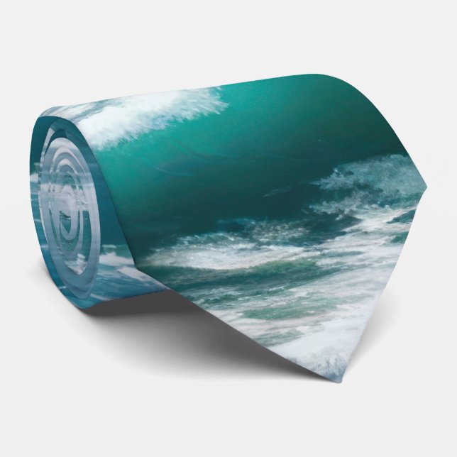 Crashing Turquoise Ocean Waves Tie (Rolled)