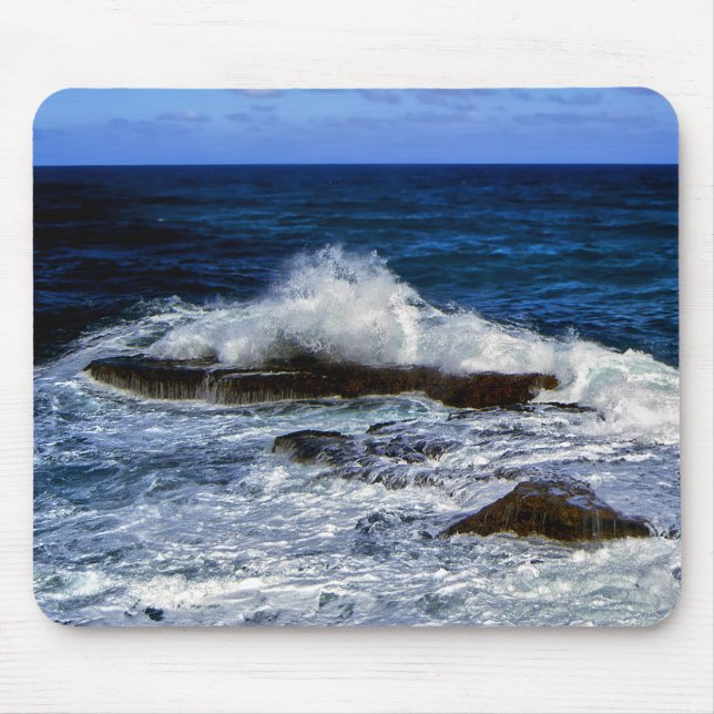 Crashing Wave On Rock Formation Mouse Pad (Front)