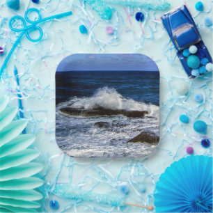 Crashing Wave On Rock Formation Paper Plate