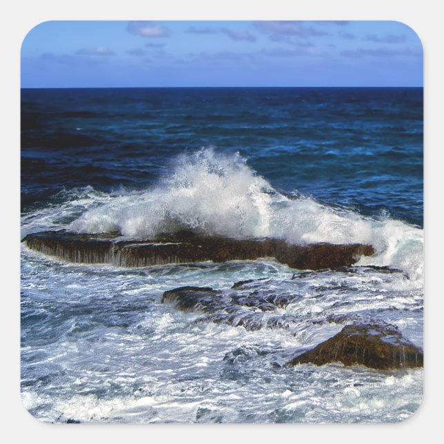 Crashing Wave On Rock Formation Square Sticker (Front)