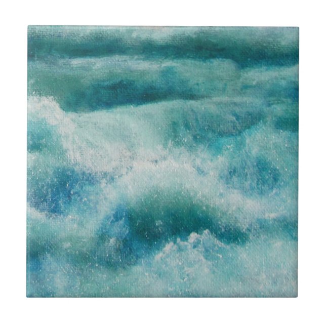 Crashing Waves Abstract Ocean Ceramic Tile (Front)