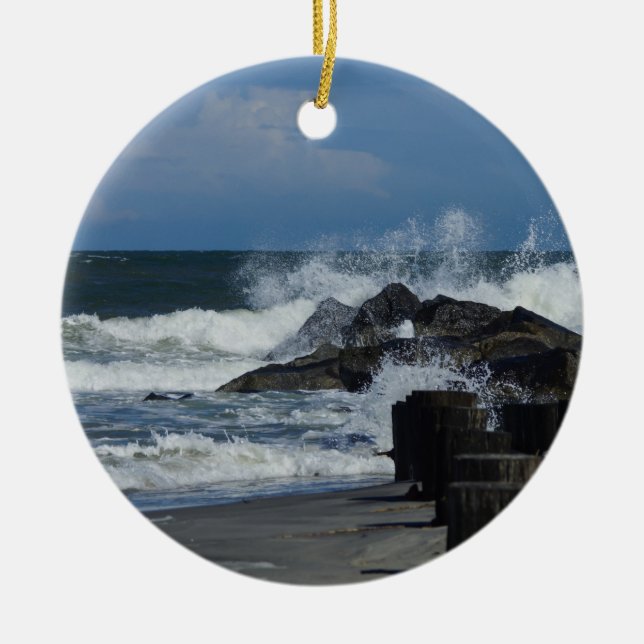 Crashing Waves At Folly Ceramic Tree Decoration (Front)