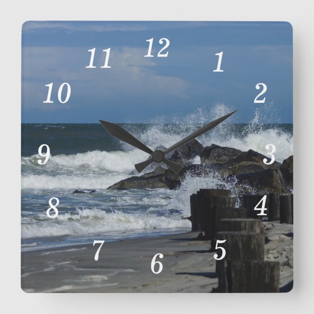 Crashing Waves At Folly Wall Clock (Front)