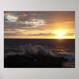 Crashing Waves at Sunset Poster