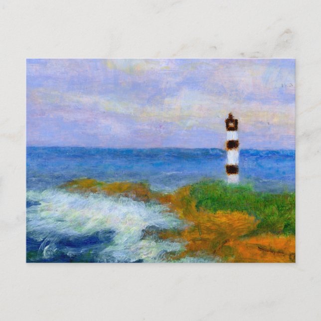 Crashing Waves by Lighthouse, Postcard (Front)