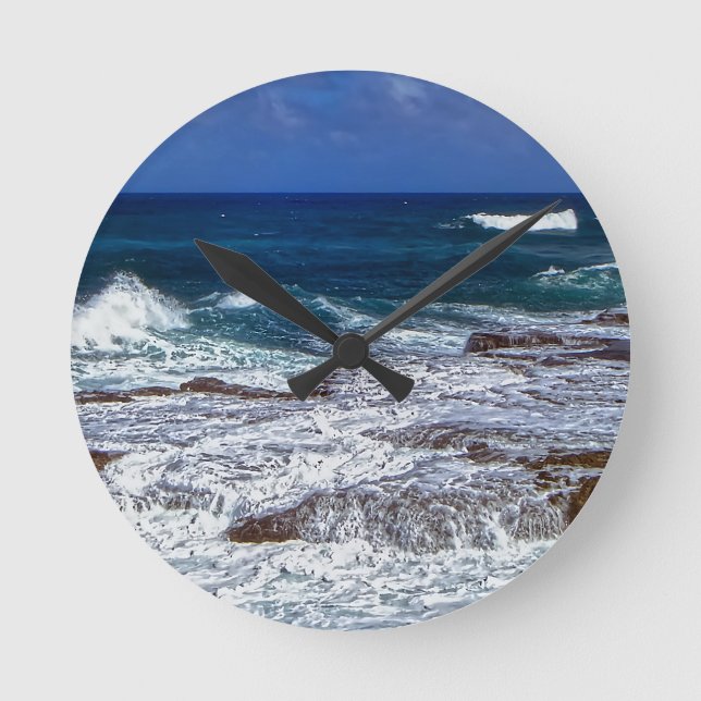 Crashing Waves On Rocks Round Clock (Front)