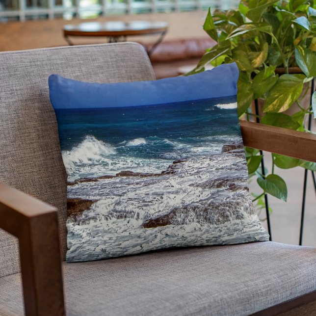 Crashing Waves On Rocks Throw Pillow (Creator Uploaded)