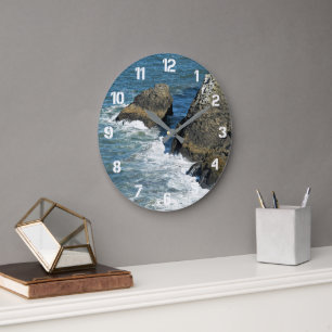 Crashing Waves on Rocky Coastline Large Clock