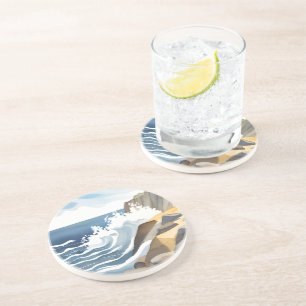 Crashing Waves Rocky Coastal Shore Watercolor Coaster