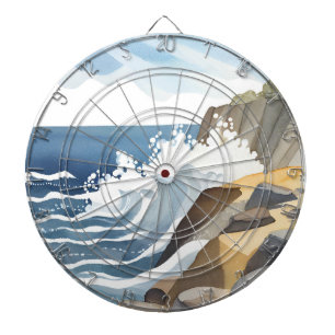 Crashing Waves Rocky Coastal Shore Watercolor Dartboard