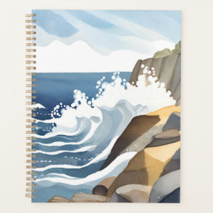 Crashing Waves   Rocky Coastal Shore Watercolor Planner