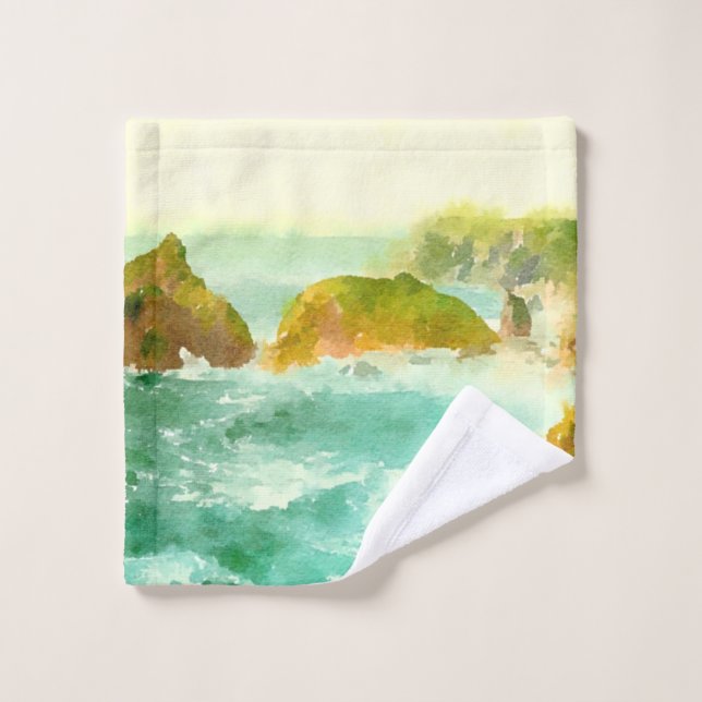 Crashing Waves Watercolor Bath Towel Set (Wash Cloth)