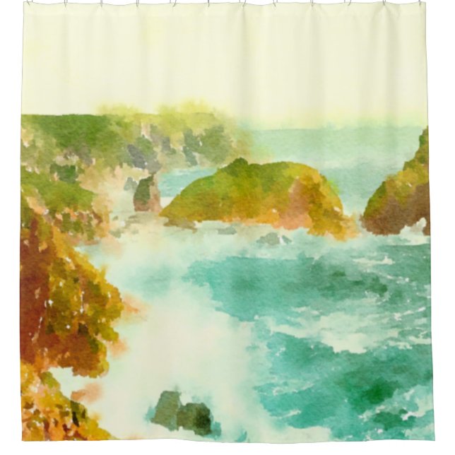 Crashing Waves Watercolor Shower Curtain (Front)