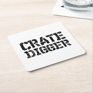 Crate Digger Square Paper Coaster